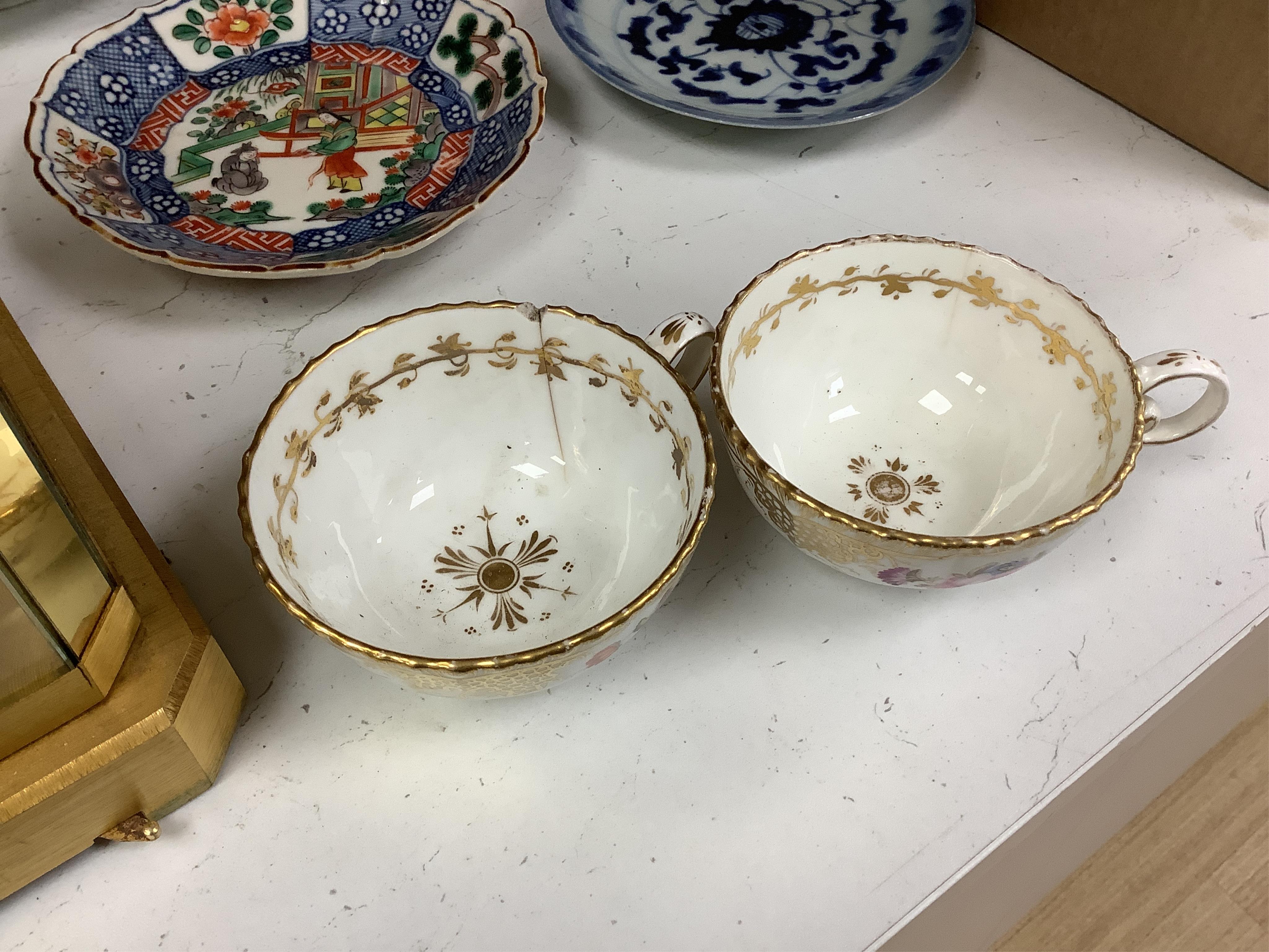 A Coalport floral part teaset, c.1825, to include teapot, sandwich plates and cups & saucers. Condition - poor to fair